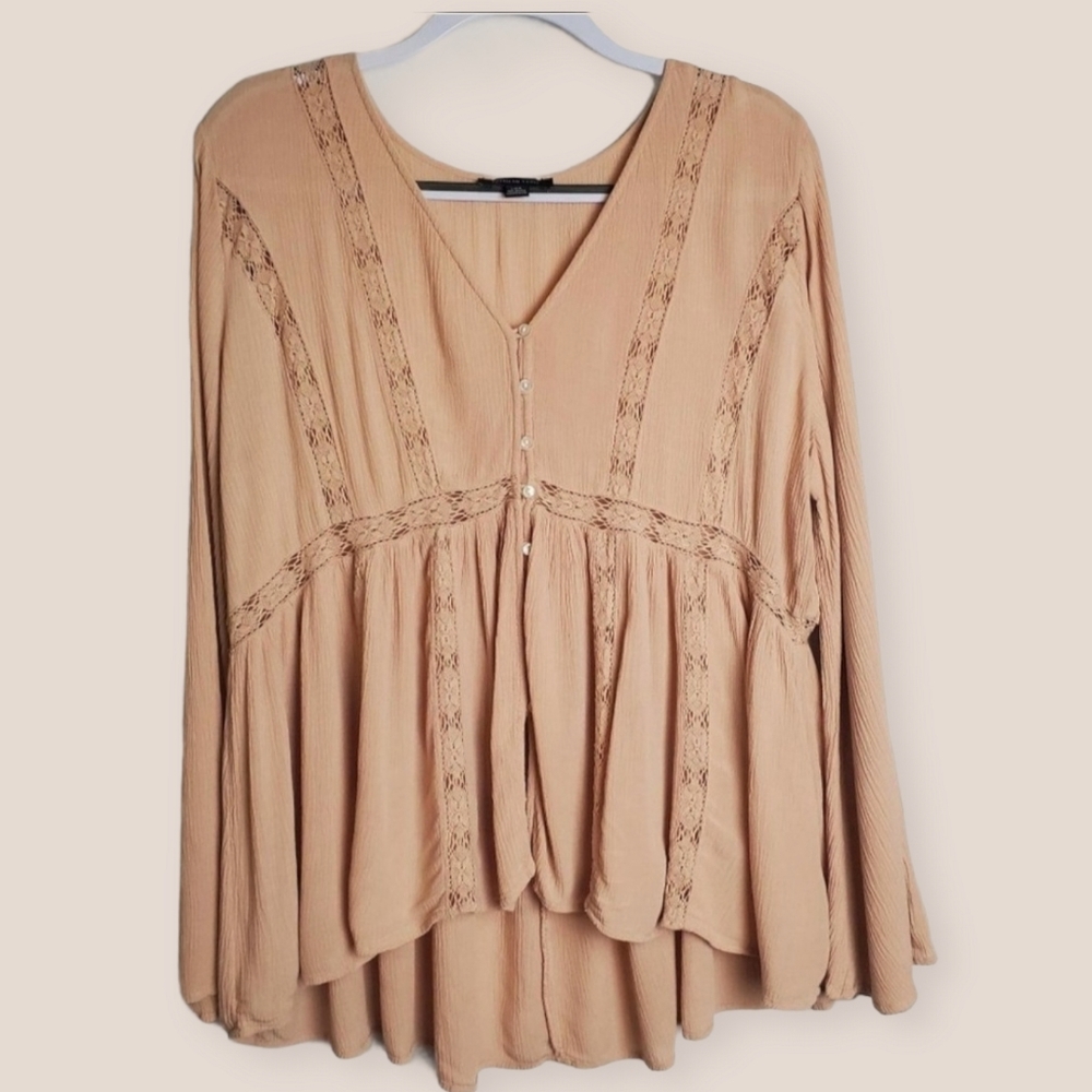 American Eagle Button Front Blush Pink Flared Slee